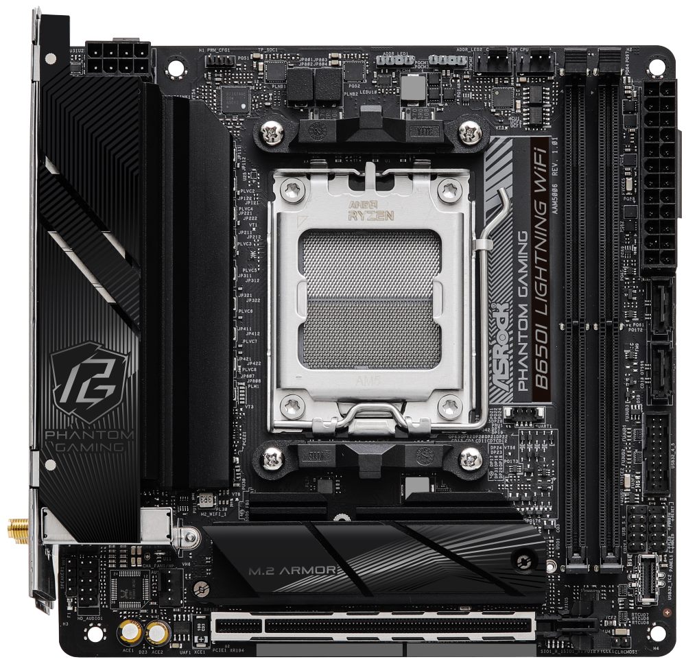 ASRock B650I Lightning WiFi / AMD B650 / AM5 / 2x DDR5 DIMM / 2x M.2 / HDMI / USB-C / WiFi / Mini-ITX